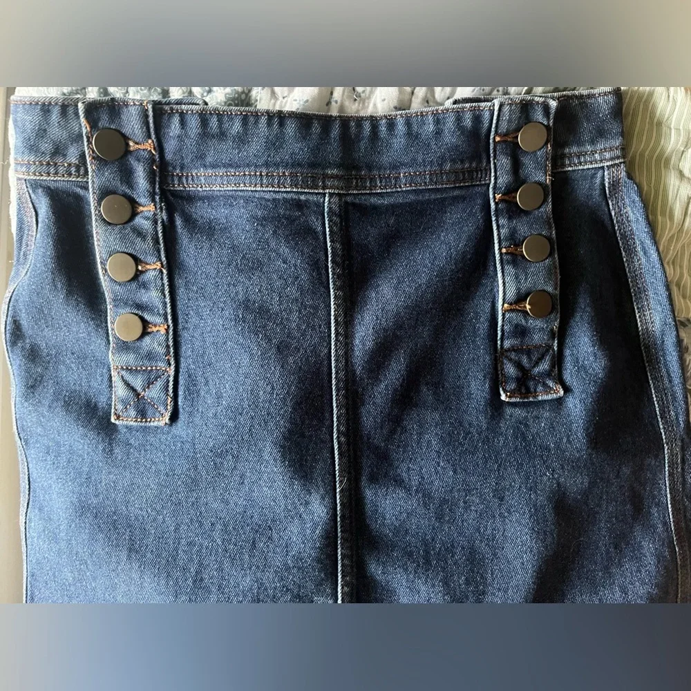 Loft Button Front Denim Blue Jean Mini Skirt Size 0
